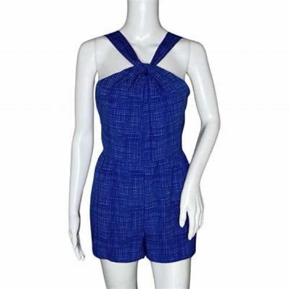 Vineyard Vines Halter Romper Basket Weave Print with Size 8 in EEUC Royal Blue